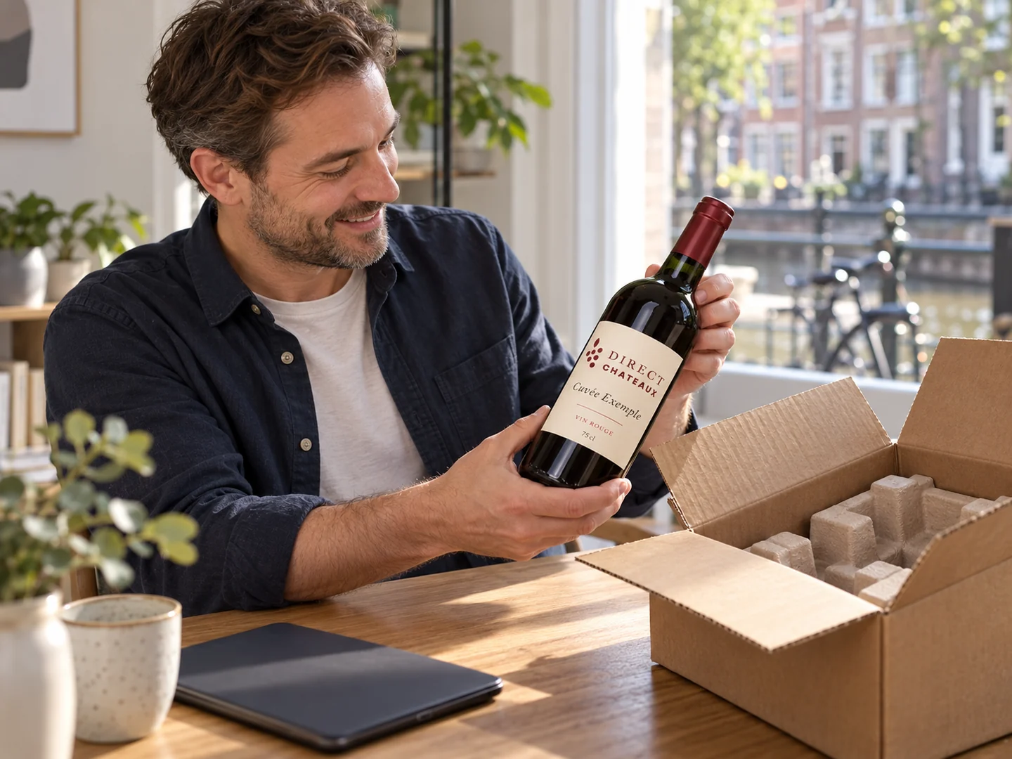 Illustration : Un client retrouve ses vins après une livraison aux Pays-Bas.